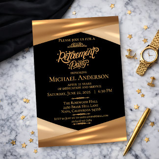 Elegant Gold Black Retirement Party  Kaart