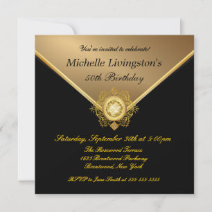 Elegant Gold Black Rhinestone Birthday Invitations Kaart