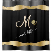 Elegant Gold Black, Roos op monogram op maat Douchegordijn (Voorkant)