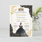 Elegant Gold Black Royal Quinceañera Invite Kaart (Staand voorkant)