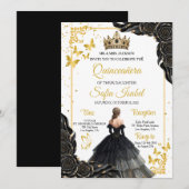 Elegant Gold Black Royal Quinceañera Invite Kaart (Voorkant / Achterkant)