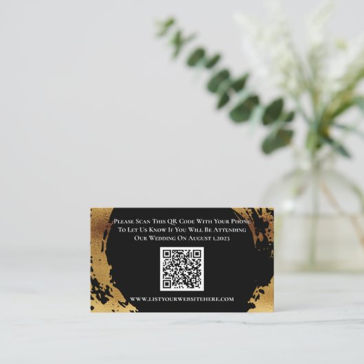 Elegant Gold Black RSVP QR Code Response Kaart (Staand voorkant)