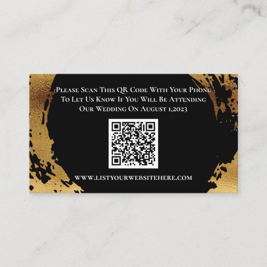 Elegant Gold Black RSVP QR Code Response Kaart (Voorkant)