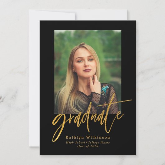 Elegant Gold Black Script 5 Photo Collage Afstudee Kaart (Voorkant)