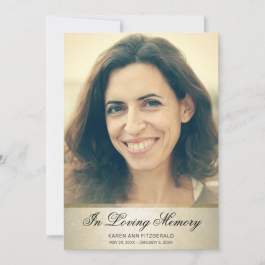 Elegant Gold Black Script Foto begrafenis Kaart (Voorkant)