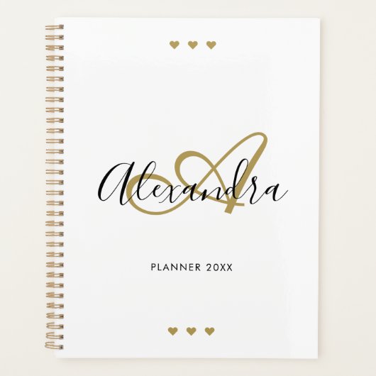 Elegant Gold Black Script Initiaal Naam Monogram Planner (Voorkant)