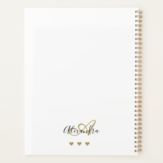 Elegant Gold Black Script Initiaal Naam Monogram Planner (Achterkant)