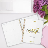 Elegant Gold Black Script Initiaal Naam Monogram Planner