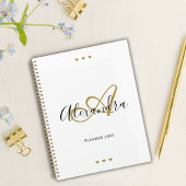 Elegant Gold Black Script Initiaal Naam Monogram Planner