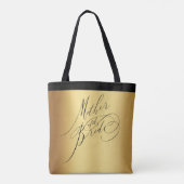 Elegant Gold Black Script Moeder van de Bride Tote Bag (Achterkant)