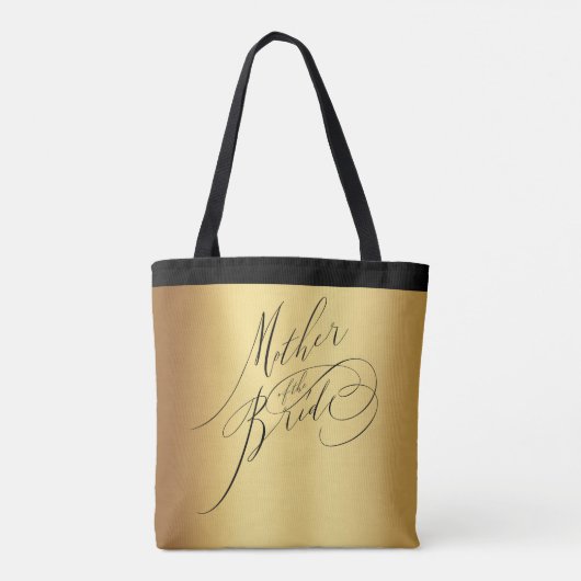 Elegant Gold Black Script Moeder van de Bride Tote Bag (Achterkant)