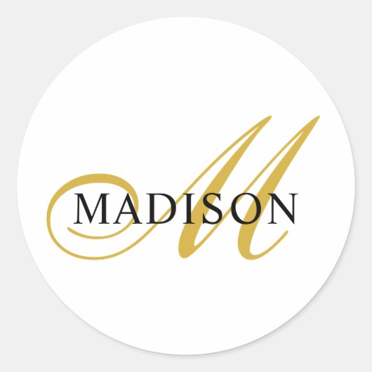 Elegant Gold Black Script Monogram Ronde Sticker (Voorkant)