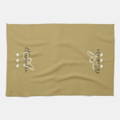 Elegant Gold Black Script Naam Monogram Theedoek (Horizontaal)