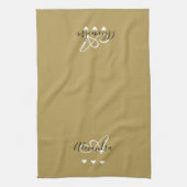 Elegant Gold Black Script Naam Monogram Theedoek (Verticaal)
