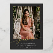 Elegant Gold Black Script Overlay Photo Afstuderen Folie Uitnodiging (Voorkant)
