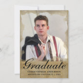 Elegant Gold Black Script Photo 2023 Afstuderen Aankondiging (Voorkant)