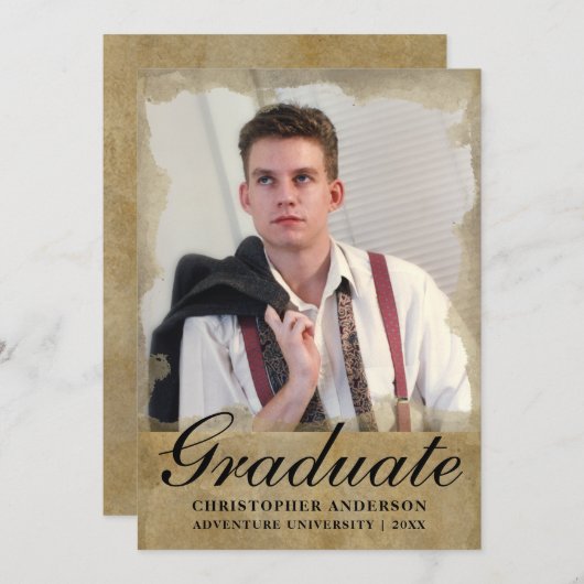 Elegant Gold Black Script Photo 2023 Afstuderen Aankondiging (Voorkant / Achterkant)