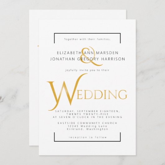 Elegant Gold & Black Scripting Religious Wedding Kaart (Voorkant / Achterkant)