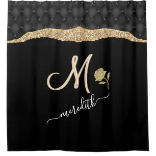 Elegant Gold Black Show Roos monogram op maat Douchegordijn