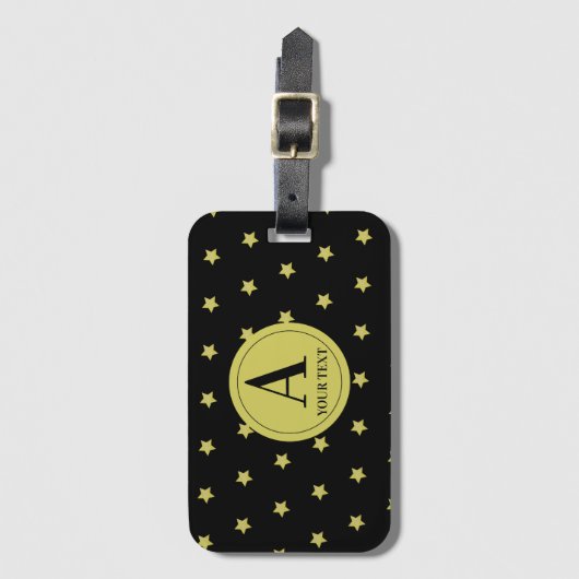 Elegant Gold & Black Star Pattern Monogram Bagagelabel (Voorkant (verticaal))