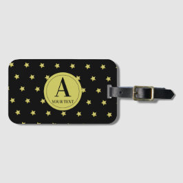 Elegant Gold & Black Star Pattern Monogram Bagagelabel
