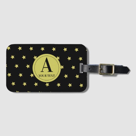 Elegant Gold & Black Star Pattern Monogram Bagagelabel (Voorkant (horizontaal))
