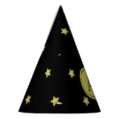 Elegant Gold & Black Star Pattern Monogram Feesthoedjes (Links)