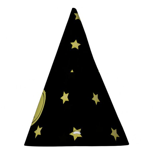 Elegant Gold & Black Star Pattern Monogram Feesthoedjes (Rechts)