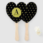 Elegant Gold & Black Star Pattern Monogram Handwaaier (Voorkant en achterkant)