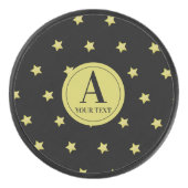 Elegant Gold & Black Star Pattern Monogram Hockey Puck (Voorkant)