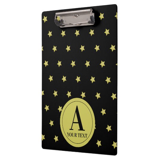 Elegant Gold & Black Star Pattern Monogram Klembord (Links)
