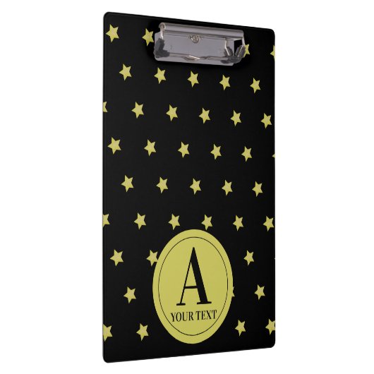 Elegant Gold & Black Star Pattern Monogram Klembord (Rechts)