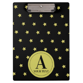 Elegant Gold & Black Star Pattern Monogram Klembord