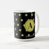 Elegant Gold & Black Star Pattern Monogram Koffiemok (Voorkant rechts)