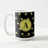 Elegant Gold & Black Star Pattern Monogram Koffiemok (Links)