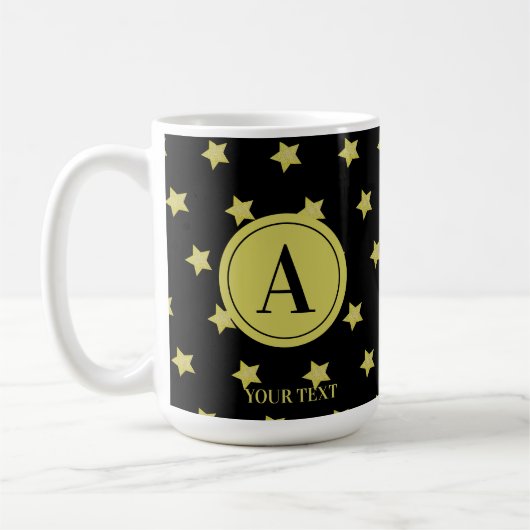 Elegant Gold & Black Star Pattern Monogram Koffiemok (Links)