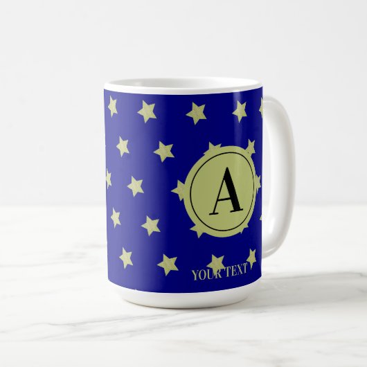 Elegant Gold & Black Star Pattern Monogram Koffiemok (Voorkant rechts)
