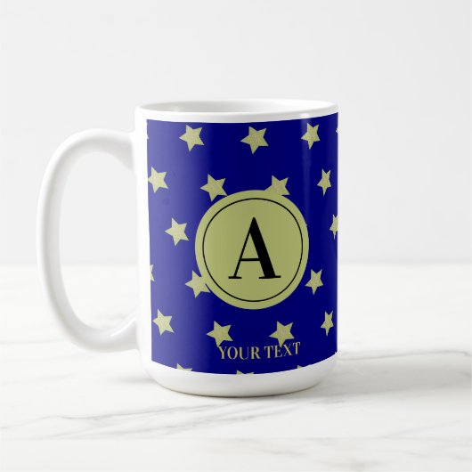Elegant Gold & Black Star Pattern Monogram Koffiemok (Links)