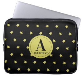 Elegant Gold & Black Star Pattern Monogram Laptop Sleeve