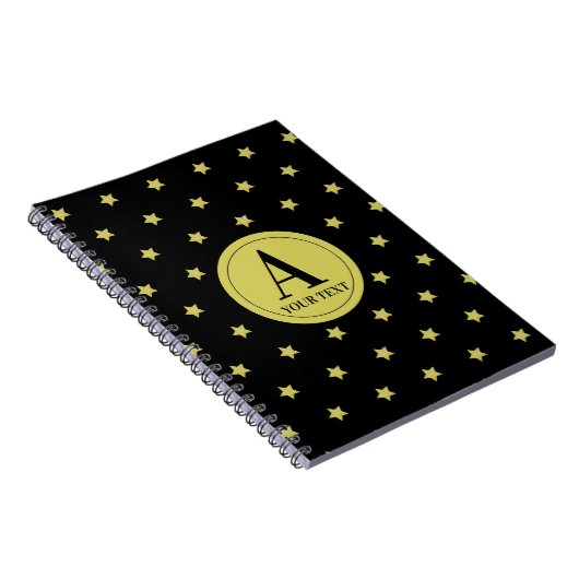 Elegant Gold & Black Star Pattern Monogram Notitieboek (Rechterzijde)