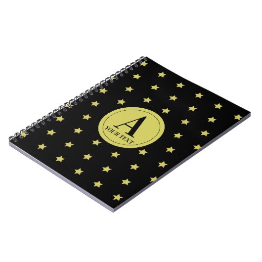 Elegant Gold & Black Star Pattern Monogram Notitieboek (Linkerzijde)