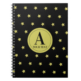 Elegant Gold & Black Star Pattern Monogram Notitieboek