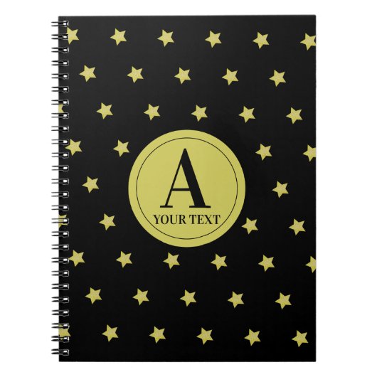 Elegant Gold & Black Star Pattern Monogram Notitieboek (Voorkant)
