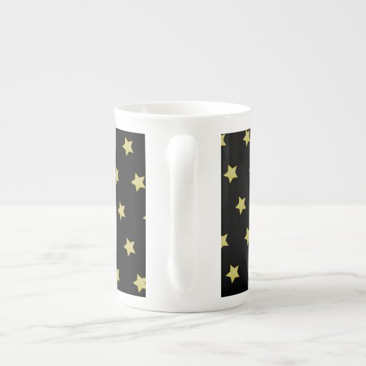 Elegant Gold & Black Star Pattern Monogram Porselein Kop (Achterkant)