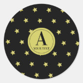 Elegant Gold & Black Star Pattern Monogram Ronde Sticker (Voorkant)
