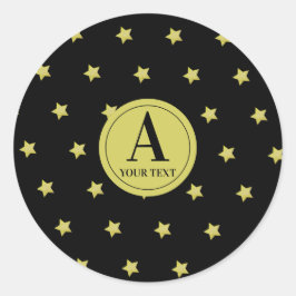 Elegant Gold & Black Star Pattern Monogram Ronde Sticker