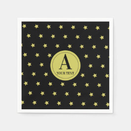 Elegant Gold & Black Star Pattern Monogram Servet