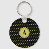Elegant Gold & Black Star Pattern Monogram Sleutelhanger (Voorkant)