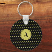Elegant Gold & Black Star Pattern Monogram Sleutelhanger (Voorkant)
