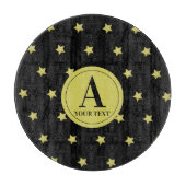 Elegant Gold & Black Star Pattern Monogram Snijplank (Voorkant)